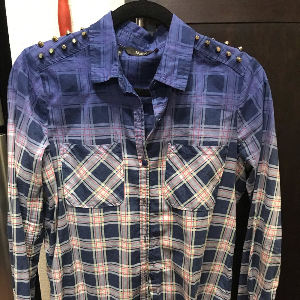 Unique studded shoulder button down shirt